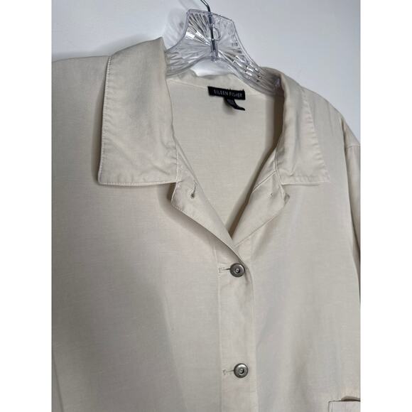 Eileen Fisher Boxy linen blend collared jacket neutral button front beige large - Picture 7 of 12